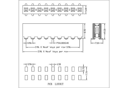 3.96 mm Female Header Single Row  SMT Type H8.9  FHFM01-XXSXXX