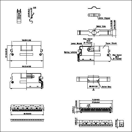 1.27mm Series Shielded Backshell Kits 100P Straight Exit With Spring Latchs and Connector IDC Molded Ribbon Type HPMCS02CNI-100XS