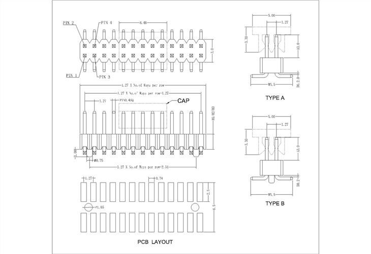 1.27mm Pitch Dual Row SMT Male Connector PHCM10-XXDADW-XXX